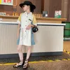Vestidos de menina verão vestido sexy 2023 costura design de luxo saia de manga curta infantil marca madura princesa