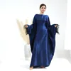 Plus size Dresses Party Abaya Long Dress for Women Shiny Feather Sleeve Islamic Clothes Dubai Turkey Muslim Evening Belted Moroccan Kaftan 231025