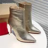 Chanellies Automne Spring Chandal Fashion Chanelity and New Black Female Decoration Boots Boots Pointy Stiletto Boots Dancing Wedding Leather Robe