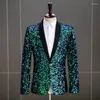 Abiti da uomo Paillettes Giacca da uomo Giacca Bianco Verde Spettacolo teatrale Host Festa di nozze Blazer maschile Bottone singolo Cappotti uomo casual alla moda