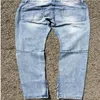 Jeans masculinos ourela zíper destruído skinny slim fit justin vintage rasgado azul denim313w