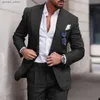Men's Suits Blazers Linen Suit Wedding Suits for Men 2023 Luxury Lapel Collar Top+pants 2 Piece Set double-breasted Flax Trajes Elegante Para Hombre Q231025