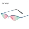 Solglasögon Fashion Unique Rimless bladform Kvinnor Vintage Clear Ocean Lens Eyewear Men Cat Eye Sun Glasses Shades UV400