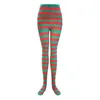 Women Socks Christmas Halloween Striped Full Length Tights Contrast Color Patchwork Stocking