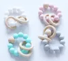 20pcs Baby Teether Rings Food Grade Silicone and Beech Wood Teething Ring Bracelet Silicone Teethers Chew Toys Shower Gifts BPA FREE ZZ