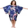 Frauen Nachtwäsche Plus Größe Sommer Faux Seide Nigh Robe Schwarz Dame Bad Kleid Nachthemd Bademantel Mujer Pijama Blume Zh07C247m