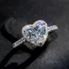 Женское кольцо с бриллиантом в виде сердца Iced Out, кольцо с квадратным бриллиантом, Micro Pave Mossinaante, серебро 925 пробы, регулируемое кольцо в стиле хип-хоп, один размер 232w
