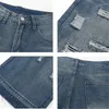 Erkekler Kot Mavi Yüksek Sokak Düz Renk Deliği Eski Düz Bacak Pantolon Gevşek Düğme Cepleri Y2K Pantolon A170