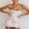 Casual Dresses Print Draped Strapless Corset Dress 2022 Women BodyCon Elegant Sexy Evening Club High Quality Summer OutfitCasual210T