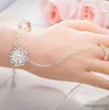 Chain Lotus Armband Ring One Chain Jewelry for Women Crystal Matching Armband Bangles For Women Valentines Day Gift Mujer R231025