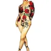 Stage Wear Skinny Stretch Women Bodysuits Red Rose Pattern Print Bling Diamonds Jumpsuit Nightclub Costumes Dance Show