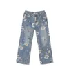 Mens Jeans Vintage AOP Jacquard para Primavera Outono Design Tendência BF Solto Versátil Calças de Perna Larga 231025