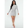 Clothing Summer Sequined Plaid Long Sleeve Stand Collar Bodycon Midi Mini Dress For Women Birthday Sexy Party Club Dresses