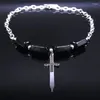 Hänge halsband viking svärd rostfritt stål obsidian charm silver färg kvinnor smycken gargantillas cortas mujer nx405304