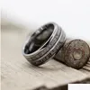 Pierścienie zespołowe moda 8 mm czarny tytan stalowy pierścień dla mężczyzn kobiety Nature Forest Elk Elk Antler Pierścienie Wedding Pierścienie Zespół Dhgarden otn8v