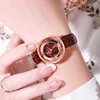 Wristwatches Women's Watch With Turning Dial Simple Quartz Leather Watches Girls Ladies Gift Casual Clock Zegarek Damski