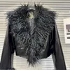 Women's Leather BORVEMAYS Temperament Trend Women Jacket Faux Lamb Wool Collar PU Shoulder Pad Long Sleeve Keep Warm Coat Winter WZ7152
