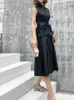 カジュアルドレスミディスカートフォーマルな機会ドレス到着女性のためのエレガントパーティー2023ノースリーブスタンドネックブライドメイドウェディングウェア