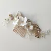 Hair Clips Handmade Gold Color Floral Comb Wedding Bridal Ceramic Flower Headpiece For Garden Party Hairstyle Decoration Bride Gift