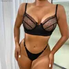 Sexy conjunto 2022 conjunto de lingerie feminina sexy renda malha oco aberto push up sutiã e calcinha terno de duas peças roupa interior erótica t231025