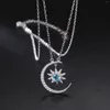 Chains GEM'S BALLET Sun And Moon Necklace For Women 4x6mm Pear Shape Swiss Blue Topaz Sunburst Pendant In 925 Sterling Silver