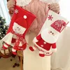 Bas de Noël Sacs cadeaux Chaussettes tricotées rouges Décorations de Noël Grandes chaussettes décoratives de 45 cm Bas de cheminée durable Suspendu Bonbons Fête Mignon Père Noël