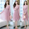 Basic Casual Dresses Women Pink Chiffon Beach Midi Dress Spring Autumn New Korean Elegant 2023 Vintage Bodycon Party Long Sleeve Vestido YQ231025