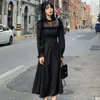 Podstawowe sukienki swobodne Gotycka czarna sukienka Y2K Kobiety 2023 Autumn Lace Long Rleeve One Piece Korean Evening Party Elegancka Midi Female YQ231025