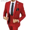 Abiti da uomo Blazer da uomo Set da 3 pezzi (giacca + pantaloni + gilet) 2023 Abito da sposa Abito elegante da uomo Vino Rosso Bottone singolo Giacca da lavoro Set da lavoro Q231025