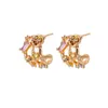 Boucles d'oreilles en forme de C en zircon rose épais pour femmes, plaqué or 18 carats, bijoux en relief, cerceau de perçage, décoration d'oreille, accessoires tendance