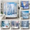 Shower Curtains Winter Forest Snow Shower Curtains Christmas Tree Happy Year Gift Polyester Fabric Washable Home Bath Curtain Bathroom Decor 231025