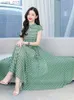 Podstawowe sukienki swobodne 2023 Summer Women Midi Green Floral Sukienka Chifon Bodycon Evening Korean Fashion Elegancka Long Beach Party Nowa w YQ231025