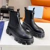 Designer Boot Woman Monolith Leather and Nylon Boots Black Platform Booties Winter Martin Boot Snow Boots Thick Bottom Gummi Sole Fashion Casual