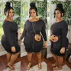 Plus Size Women Dresses 3XL 4XL 5XL Solid Long Sleeve Bandage One Piece Dresses Casual Daily Dress Above Knees223I