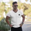 Men's T-Shirts Knitted Gym T-shirt Men Fitness V Neck Short Sleeve Tee Shirt Sport Slim Fit Tshirt Bodybuilding Workout Summe245t