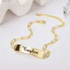 Charm Bracelets High End Bar Bracelet 18K Gold Plated Diamond Adjustable Couple ID Bracelet Customized Name Personalized Jewelry for Women Gift Q231025