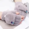 Gants de cyclisme en velours de vison, mitaines sans doigts, épais et chauds, pour écran tactile, peluche mignonne pour étudiant, hiver