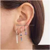 Hoop Huggie 1Pc New Stainless Steel Hoop Earrings For Women Small Chain Tassel Pendant Cartilage Earring Piercing Jewelry Drop Deliv Otn3B