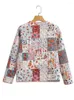 Giacche da donna Autunno Donna Manica lunga O Collo Cappotto trapuntato con stampa floreale patchwork