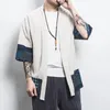 Suéteres masculinos estilo chinês algodão e linho de manga média hanfu fino retrô solto combinando cardigan para homens