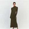 Sukienki swobodne 2023 Jesienna zimowa dzianina maxi sukienka elegancka kobiety długie rękaw szczupłowy plisowany klub klubowy bodycon bodycon vestidos