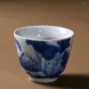 Copos de vinho Cerâmica Pintada à Mão Copo Azul Padrão Geware Teacup Único Individual Mestre Gracked Esmalte