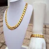 Timbre lourd 24k jaune véritable or massif GF hommes Bracelet collier chaîne cubaine ensemble anniversaire 12MM plus large ensembles de bijoux SHIPP161P