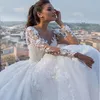 illusion White/Ivory Wedding Dresses 2024 Elegant Long Sleeves Appliques Lace Elegant Bride Dress Princess Tulle Wedding Gowns