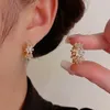 Hoop Earrings Copper Plated 18K Gold Korean Retro High-level Sense Of Design Flower Shape Inlaid With Zirconia Exquisite Temperament