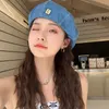 Berets Koreanische Frauen Denim Mode Retro Achteckige Hut Elegante Dame Künstler Maler Kappe Y2K Kpop Egirl sboy Beanies Mädchen motorhaube 231025