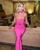 カジュアルドレス長い包帯ドレス女性ピンクボディイブニングパーティーエレガントなセクシーな弓飾られたマキシバースデークラブ衣装2023