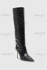 Boots Black Blue Green 2023 Runway Womens Knee High Heel Boots Stilettos Party Tall Winter Boots Pointed Toe Thoe T231025