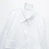 Женские блузки, белая укороченная рубашка для женщин, осень 2023, минималистичные рубашки с воротником с лацканами и длинными рукавами, короткие женские рубашки на пуговицах спереди