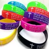 30st Color Mix Serenity Prayer God Grant Me Bible Cross Silicone Armband Fashion Wristbands Whole Men Women CH337K